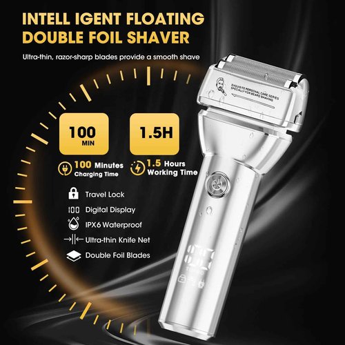 Dumite Hair Clippers for Men,4 in 1 Professional Hair Clippers T-Blade Trimmer Electric Foil Shaver Nose Hair Trimmer Set,Cordless Barber Hair Cutting Men’s Grooming Kit LCD Display Gifts (Silver)