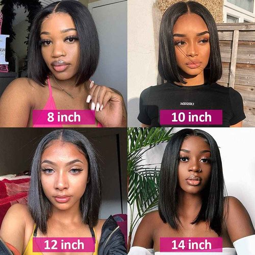 Pizazz Straight Bob Wig Human Hair 13x4 HD Transparent Lace Front Wigs Human Hair with Baby Hair (14inch) 180 Density Glueless Wigs Human Hair Pre Plucked