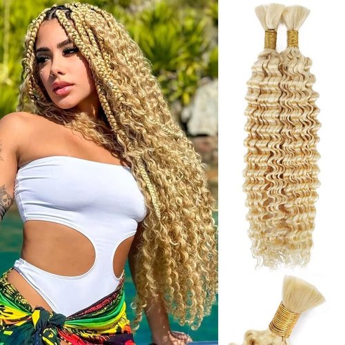 SOYI HAIR 613 Blonde Human Braiding Hair, Deep Water Wave, 100g, 22 Inch, Curly, Boho Braids, No Weft, 2 Braids Per Pack, Wet and Wavy