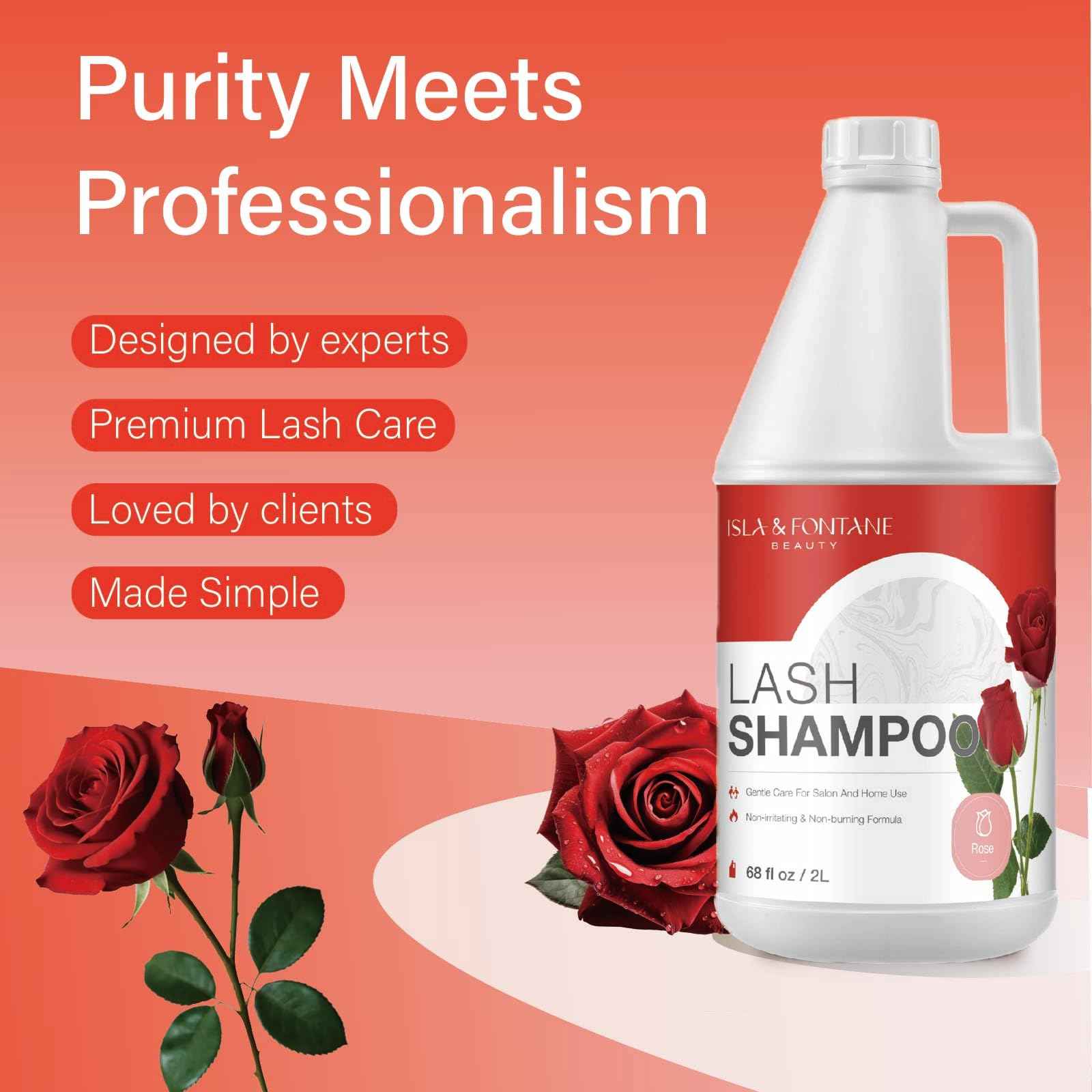 ISLA & FONTANE Lash Shampoo Bulk – Multi-Scent Series – 68 fl oz / 2L | Gentle Eyelash Cleanser Bulk for Lash Extensions | Non-Irritating | Professional Lash Bath Foam For Salon And Home Use (Rose)