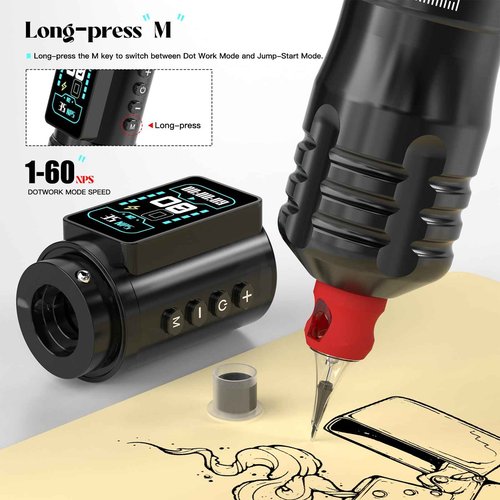Wormhole Tattoo Gun Kit Xtreme Tattoo Ink Aluminum Alloy Wireless Tattoo Machine with 2Pcs 2300mAh Battery Adjustable Tattoo Pen Rotary Complete Professional Tattoo Kit for Artists - Black