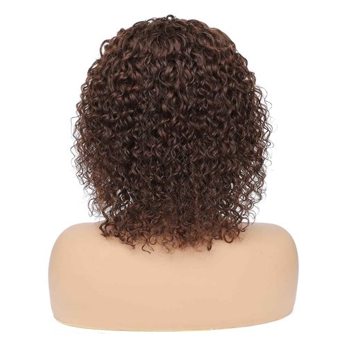 Short Curly Headband Wigs Human Hair Wig for Black Women, Color #4 Glueless Kinky Curly Wigs 100% Unprocessed Hair Chocolate Brown None Lace Front Wigs Dark Brown 150% Density (14 Inch, #4)