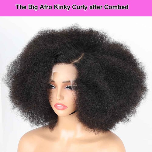 Domiso 13x6 Lace Front Wigs Human Hair Afro Wig 200% Density Afro Kinky Curly Transparent Lace Frontal Wigs for Women Glueless Wigs Human Hair Knots Bleached Pre Plucked with Baby Hair 16 Inch