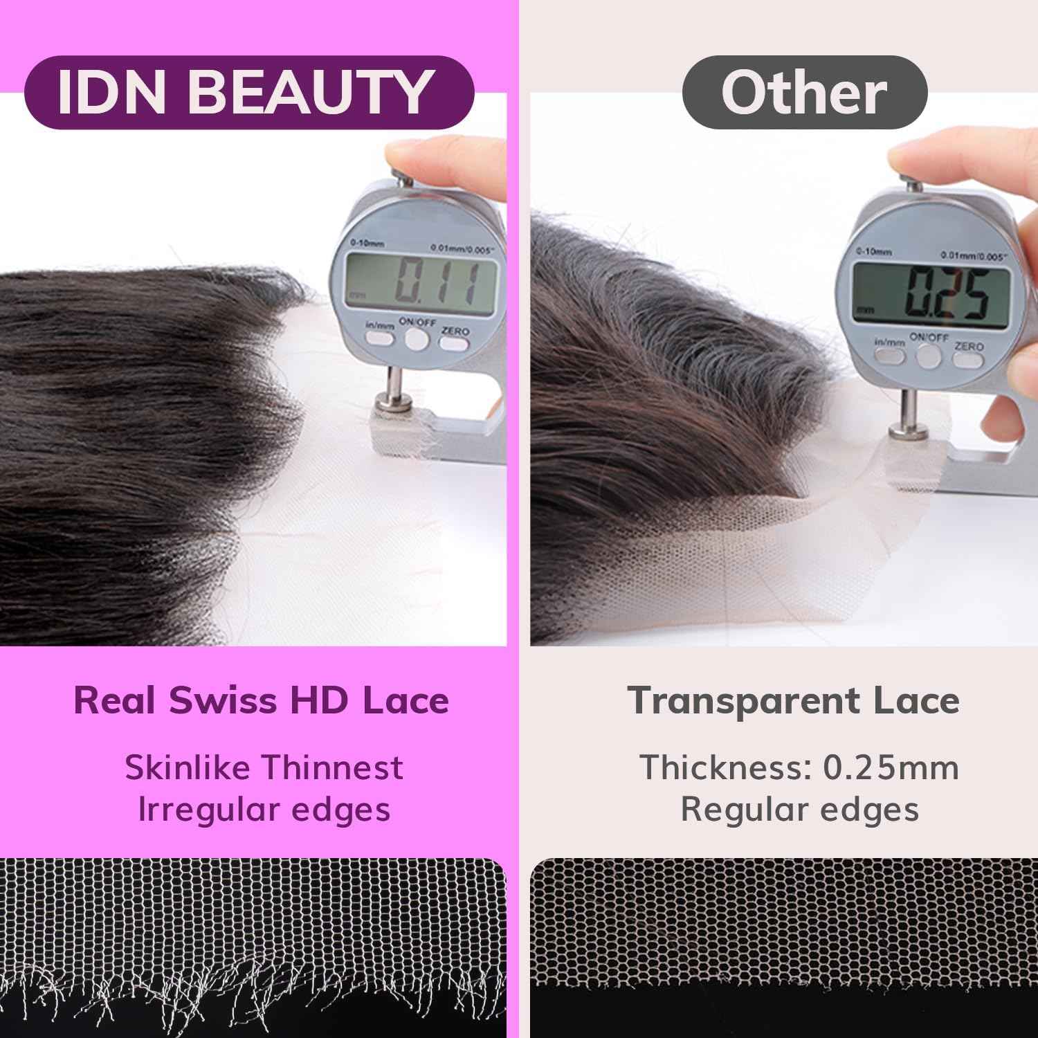 IDN Beauty Skinlike Real HD 13x4 Lace Frontal Straight 14 Inch Bleached Single Knots Ultra-thin Closure Virgin Human Hair 0.1 mm Pre Plucked Hairline