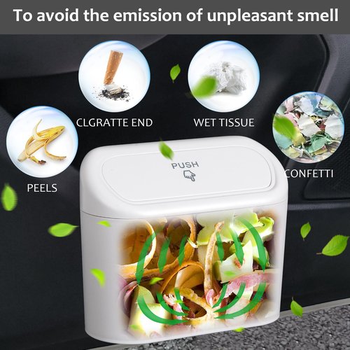 Accmor Car Trash Can with Lid, Mini Vehicle Trash Bin Car Dustbin Garbage Organizer Holder with 2 Roll Trash Bag, 2 Pack Portable Hanging Leakproof Cars Storage Bag Container for Auto, SUV, Office