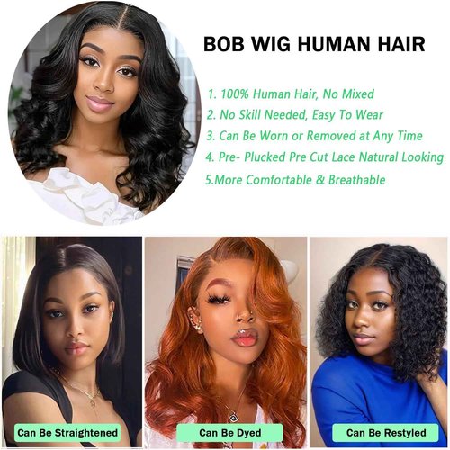 Aolisox 14 Inch Bob Wig Human Hair 13x6 Body Wave Lace Front Wigs Human Hair 200 Density HD Lace Frontal Wigs Short Body Wav Wigs for Women Pre Plucked Natural Black