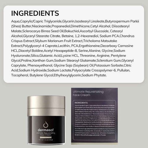 Dermasof Ultimate Rejuvenating Moisturizer Face Cream with Vitamin C, Niacinamide, Anti Aging, Anti Wrinkle, Antioxidant, Firming, Repair, Brightening, Even Skin Tone, Reduce Dark Spots 1.7 Fl Oz