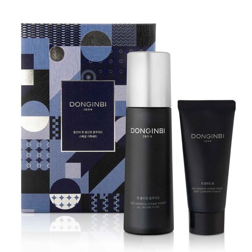 Donginbi Red Ginseng Homme All-in-One Special Set - Hydrating Korean Red Ginseng Essence(4.06 floz), Glycolic & Squalane Acid Face Wash, AHA Exfoliant, Korean Skin Care Set Gifts for Men