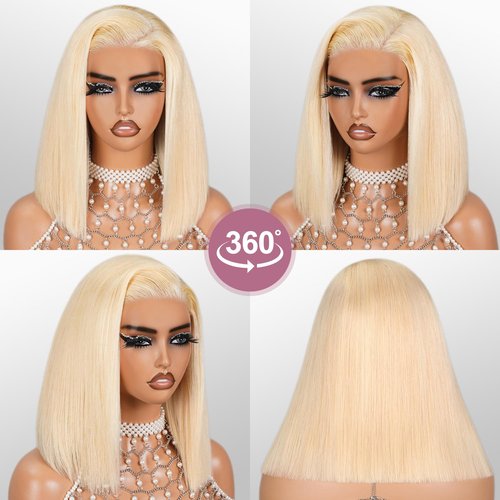 Bob Wig Human Hair Blonde 613 Wigs Human Hair Wear and Go 6x5 Glueless Wigs Pre Cut 210% Density 613 Lace Front Wig Human Hair 613 Closure Bob Wig Real Pre Bleached Tiny Knots（10inch,613 Glueless Bob）