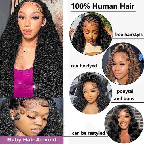 UDJLH 13x6 Deep Wave Lace Front Wigs Human Hair Curly Human Hair Wig for Women HD Deep Curly Lace Frontal Wigs Glueless Human Hair Pre Plucked with Baby Hair Natural Color (22 Inch-12A)