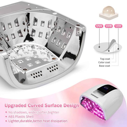 Purtato Professional Salon Rechargeable 90W UV LED Cordless Nail Lamp,45 lamp Beads Long Battery Life,Removable Stainless Steel Bottom, 4 Timer Setting and Smart Sensor Nail Dryer (White)