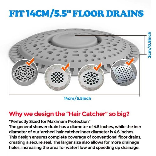 zaa Shower Drain Hair Catcher, 2 Pack Premium Silicone Drain Protector & Shower Drain Cover, Shower Installation Kits for Flat Drains of Shower Room, Bathroom, Gray