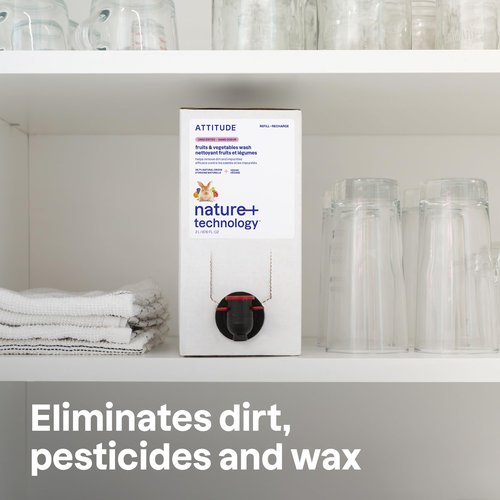 ATTITUDE Fruit & Vegetable Wash Refill, Food-Safe Produce Wash, Removes Dirt & Residue, Vegan & Plant-Based Ingredients, Unscented, 67.6 Fl Oz (Pack of 4)