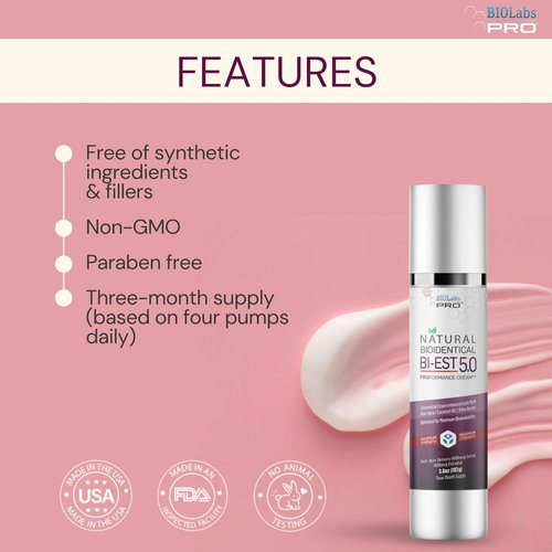 BIOLABS PRO Estro Cream BiEST 5.0 - Bioidentical Max Strength Solution - 5mg Per Dose - Three Month Supply - Luxury Bottle - 3.6oz