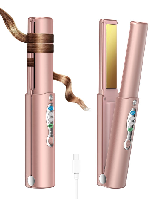 Portable Titanium Cordless Hair Straightener, Heats Up in Seconds & Lasts Up to 50 Minutes & USB Rechargeable, Dual Voltage Mini Travel Flat Iron Straightening for Small Touch-Ups - Not for Thick Hair