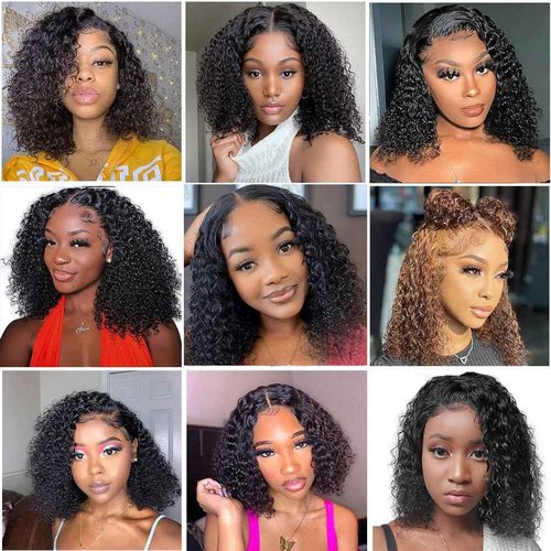 ChicRosa Short Curly Bob Wig Human Hair 13x4 Transparent Lace Frontal Curly Bob Wigs 14 inch 180% Density for Black Women with Preplucked Baby Hair