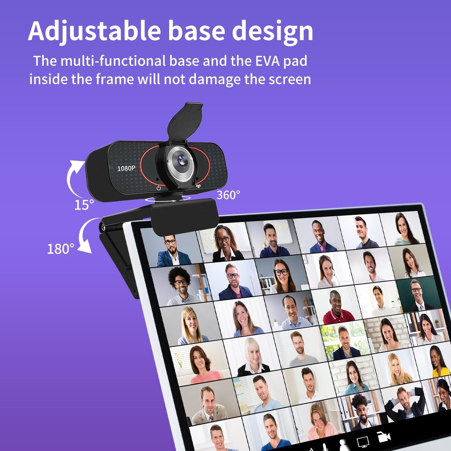 1080P HD Webcam with Microphone, Wide-Angle Lens, Auto Light Correction, Plug Play USB Web Cam with Tripod, Stand, External Camera for Laptop, Desktop Computer, PC, Mac, Zoom, Skype, Streaming, Gaming