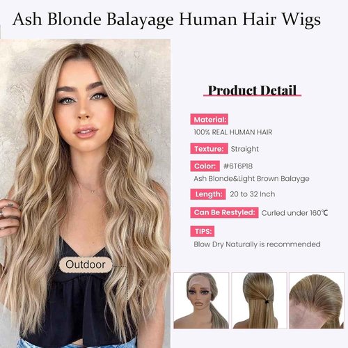 Smartinnov 13x4 HD Lace Front Human Hair Wig, Blonde with Highlights, 16 Inch, 150% Density, Modern Style, Female, 22-22.5 Inch Cap Size