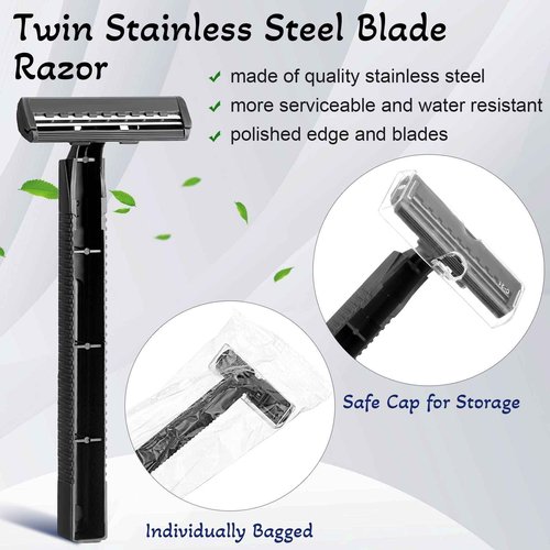 Chumia 500 Pcs Disposable Twin Blade Razor Shaving Safety Razor for Men Individually Wrapped with Clear Safety Cap Bulk Packed Portable for Hotel Guest House Travel Home Use(Black)