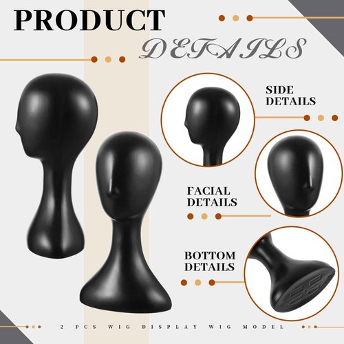 Leinuosen 4 Pcs 16 Inch Professional Mannequin Head Plastic, Realistic Durable Women Model Torso Styling for Wig, Making Styling, Hat, Mask, Headdress, Jewelry, Sunglasses Decor (Black)