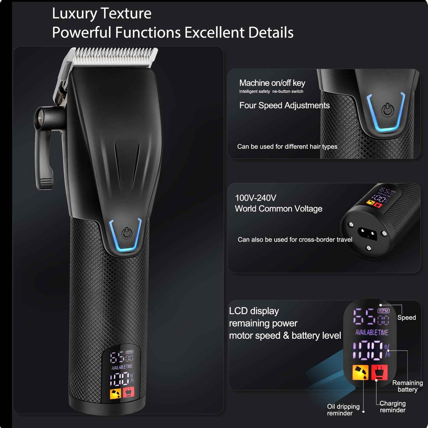 Professional Hair Clippers for Men - Cordless Beard Trimmer Electric Razor Foil Shavers, Barber Clippers Hair Trimmer Rechargeable Hair Grooming Kit, LCD Display, Gifts for Men (Black)