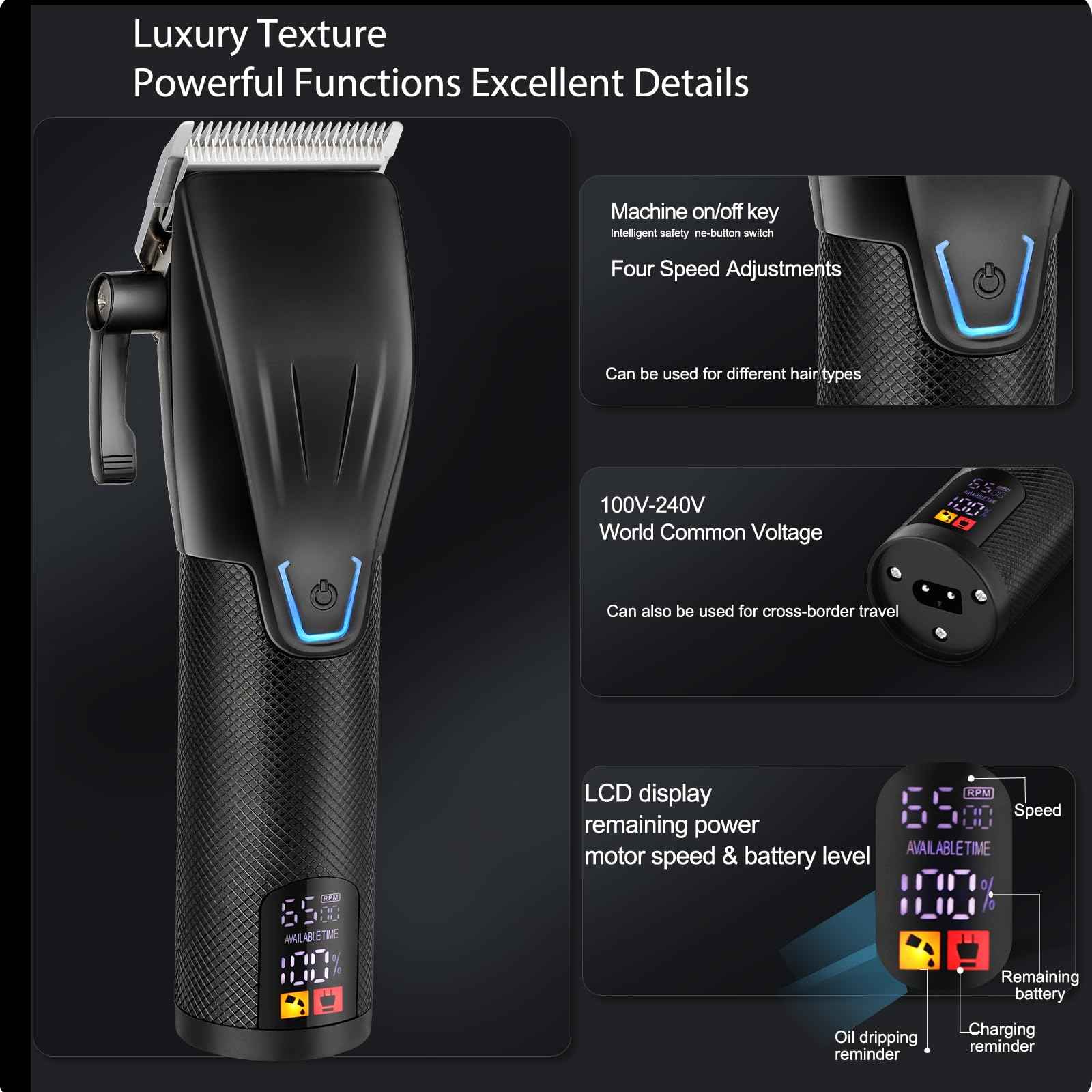 Professional Hair Clippers for Men - Cordless Beard Trimmer Electric Razor Foil Shavers, Barber Clippers Hair Trimmer Rechargeable Hair Grooming Kit, LCD Display, Gifts for Men (Black)