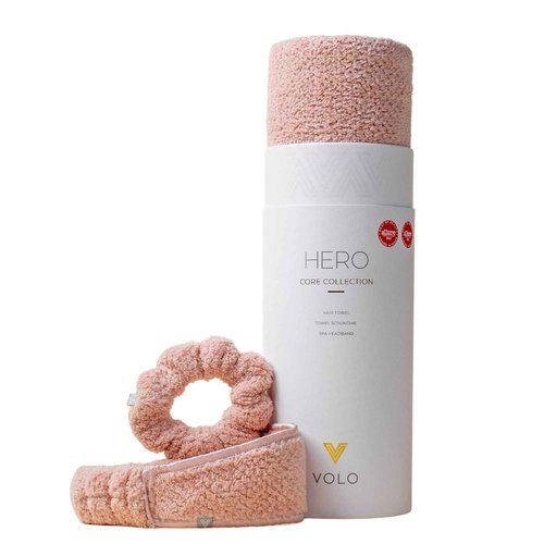 VOLO Cloud Pink Hair Towel, Spa Headband & Scrunchie Set | Ultra Soft, Super Absorbent, Quick Drying Nanoweave Fabric | Towel Hair Accessories | The Core Collection | Microfiber