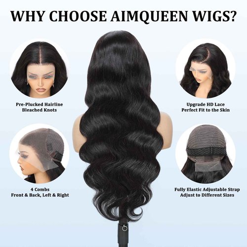 Aimqueen 13x6 Lace Front Wigs Human Hair 200 Density Body Wave Lace Front Wigs Human Hair Pre Plucked 12A Glueless Wigs for Women HD Lace Frontal Wigs Natural Color 26 Inch