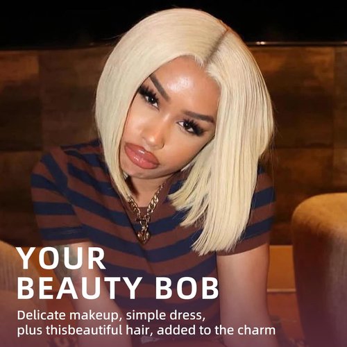Bob Wig Human Hair Blonde 613 Wigs Human Hair Wear and Go 6x5 Glueless Wigs Pre Cut 210% Density 613 Lace Front Wig Human Hair 613 Closure Bob Wig Real Pre Bleached Tiny Knots（10inch,613 Glueless Bob）