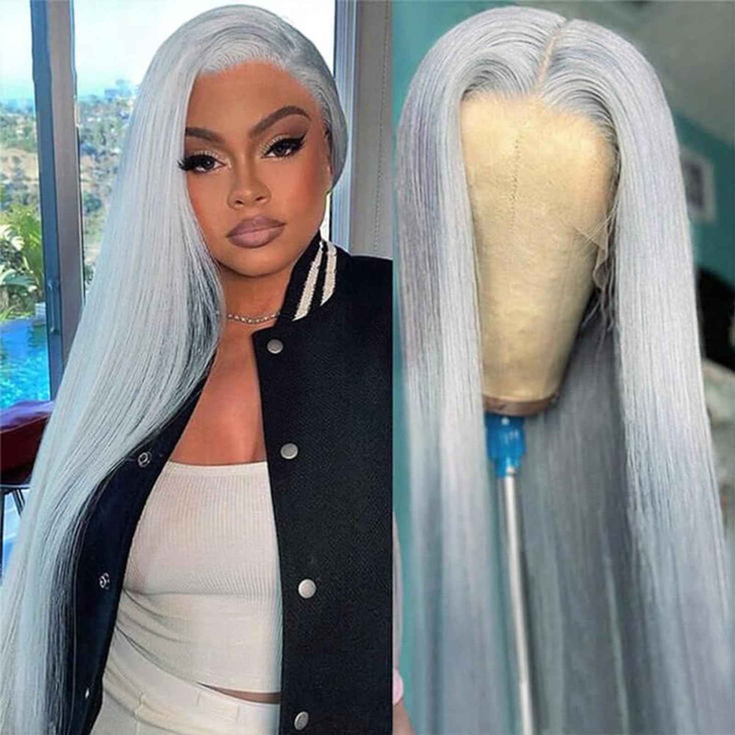 Grey Straight Wigs Human Hair 13x6 Human Hair Lace Front Wig HD Lace Front 180% Density Silver Gray Wigs for Women