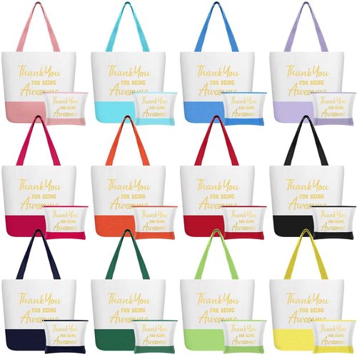 Clysee 24 Pcs Thank You Gifts Bulk for Women Inspirational Teacher Tote Bags Appreciation Canvas Makeup Bags Thank You Being Awesome Bag Christian Gifts for Teacher Nurse Graduation Coworker