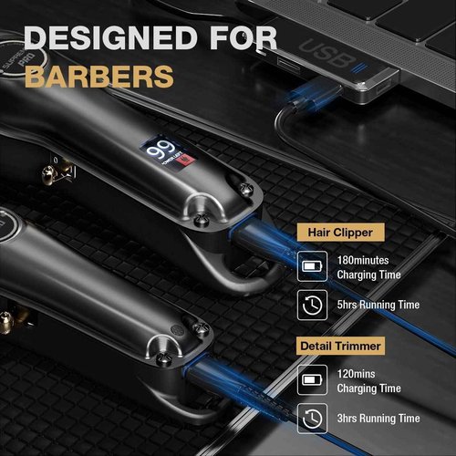 SUPRENT PRO Professional Hair Clippers for Men- Hair Cutting Kit & Zero Gap T-Blade Trimmer Combo- Cordless Barber Clipper Set with LED Display for Mens Gifts(Black)