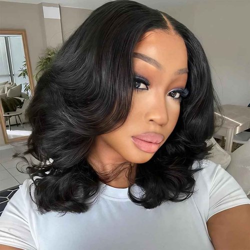 Loose Body Wave Lace Front Wigs for Black Women Wear and Go Glueless Wigs Human Hair Pre Cut Preplucked Prebleached Human Hair Wig Wear and Go Glueless Wig 6x5 HD Lace Closure wig