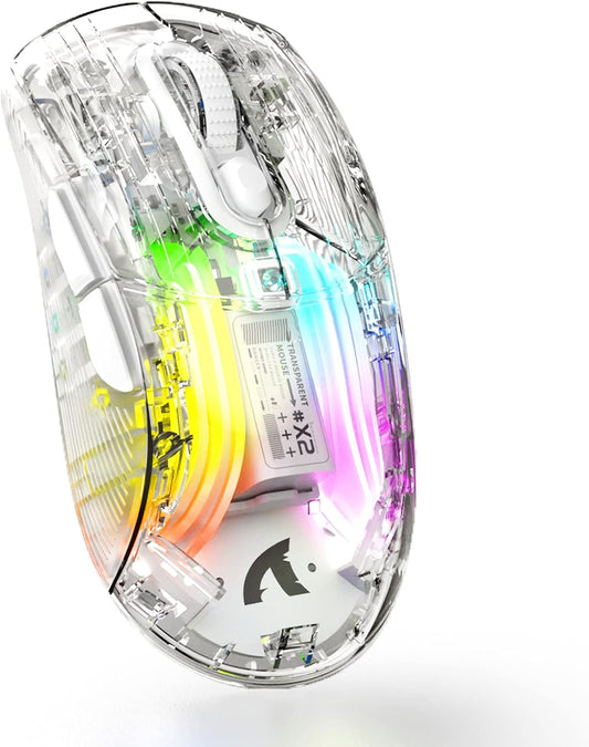 A.JAZZ Wireless Gaming Mouse with Full Transparent,Tri-Mode 2.4GHz/Bluetooth/Wired Mouse,Digital Display,Charging Base,3D RGB Backlit,Silent Mice with 7 Buttons,Wireless Mice for Laptop,PC,Mac(Black)