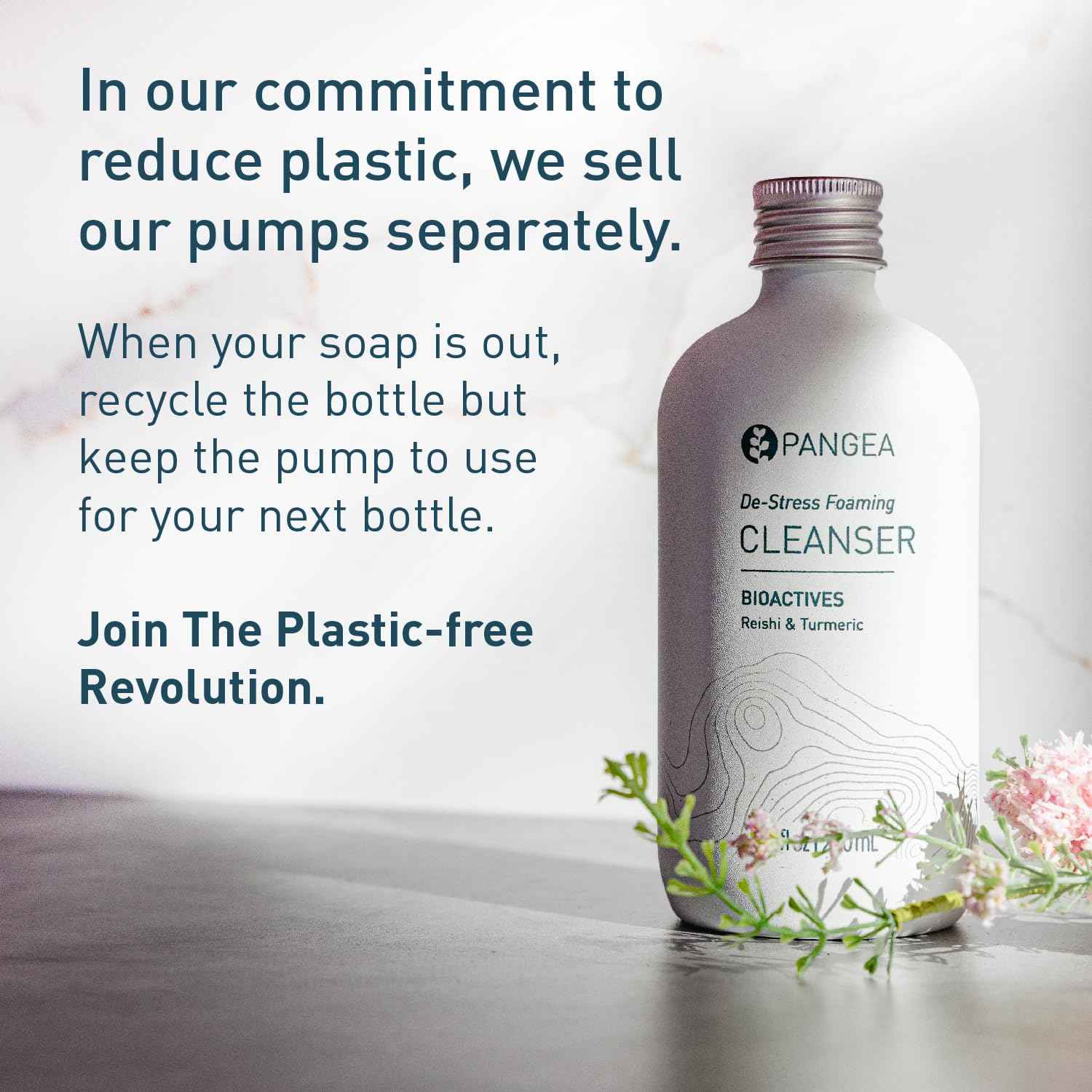 Pangea Organics Natural Reishi + Turmeric De-Stress Foaming Facial Cleanser | Vegan, Non-Toxic, Gentle & Hydrating | Sustainable Glass Bottle (7.8 fl oz | 230 ml)