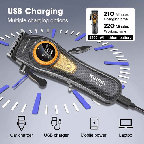 KEMEI Professional Hair Clippers for Men, Clippers for Hair Cutting, Barber Clippers, Cordless Rechargeable Hair Clipper, Haircut Clippers, Hair Cutting Tools, LED Display, Gifts for Men