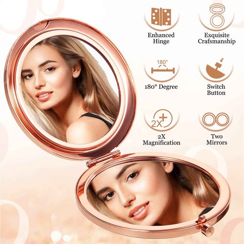 Cindeer 24 Pcs Small Compact Mirror Folding Pocket Makeup Round Hand Held Cosmetic Magnifying Compact Rhinestone Mirror with 1X/2X Magnification for Women Girls Travel (Mixed Colors)