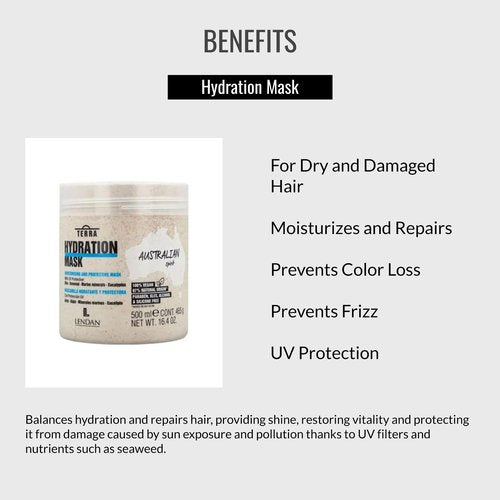 Lendan - Hydrating Hair Mask - Terra Hydration Mask - 500 ml - for Dry and Damaged Hair - Hydrates and Repairs - Prevents Color Loss - Anti-Frizz