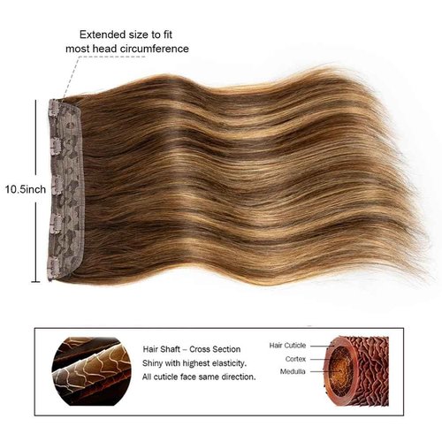 Winsky Hair Extensions Real Human Hair - One Piece Brown Balayage Remy Hair Extensions Clip on 90gram for Women (20inch, #4T27P4)