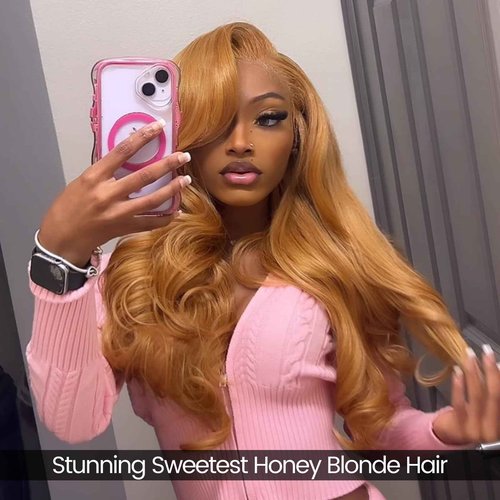 ALHER Honey Blonde Body Wave 3 Bundles Human Hair, 12A Color #27 Honey Brown Golden Blonde Colored Human Hair Bundles Soft Thick Sew In Weave Wavy 100% Unprocessed Virgin Remy Hair Weft 12 14 16 In
