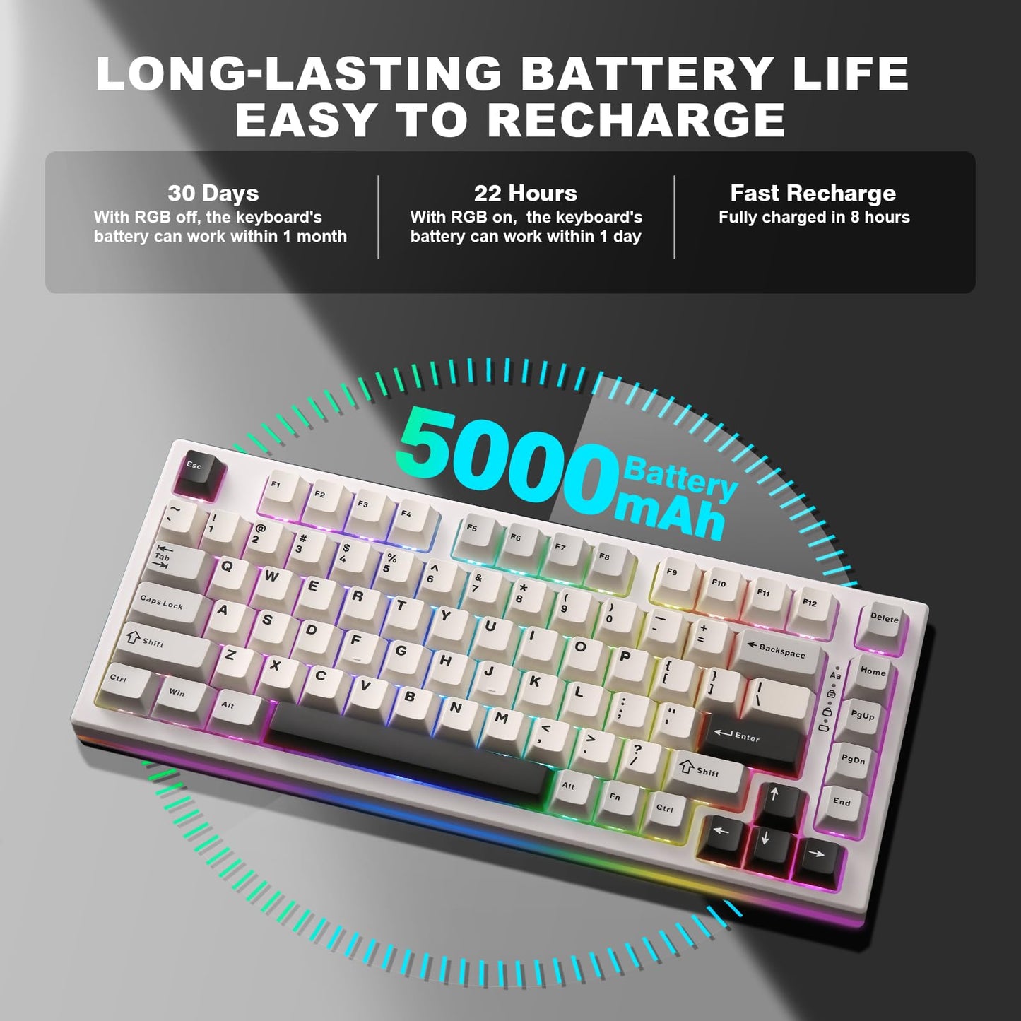 YUNZII YZ75 75% Hot Swappable Wireless Gaming Mechanical Keyboard, RGB Backlights, BT5.0/2.4G/USB-C, Dye Sub PBT Keycaps for Linux/Win/Mac(Gateron G Pro Yellow, White)