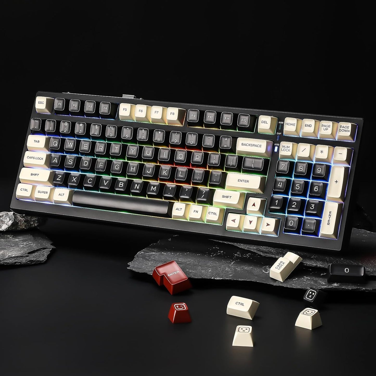 AJAZZ AK980 Mechanical Keyboard with Smart Display & Knob, SA Keycaps- Double Shot PBT Custom Keycap Set