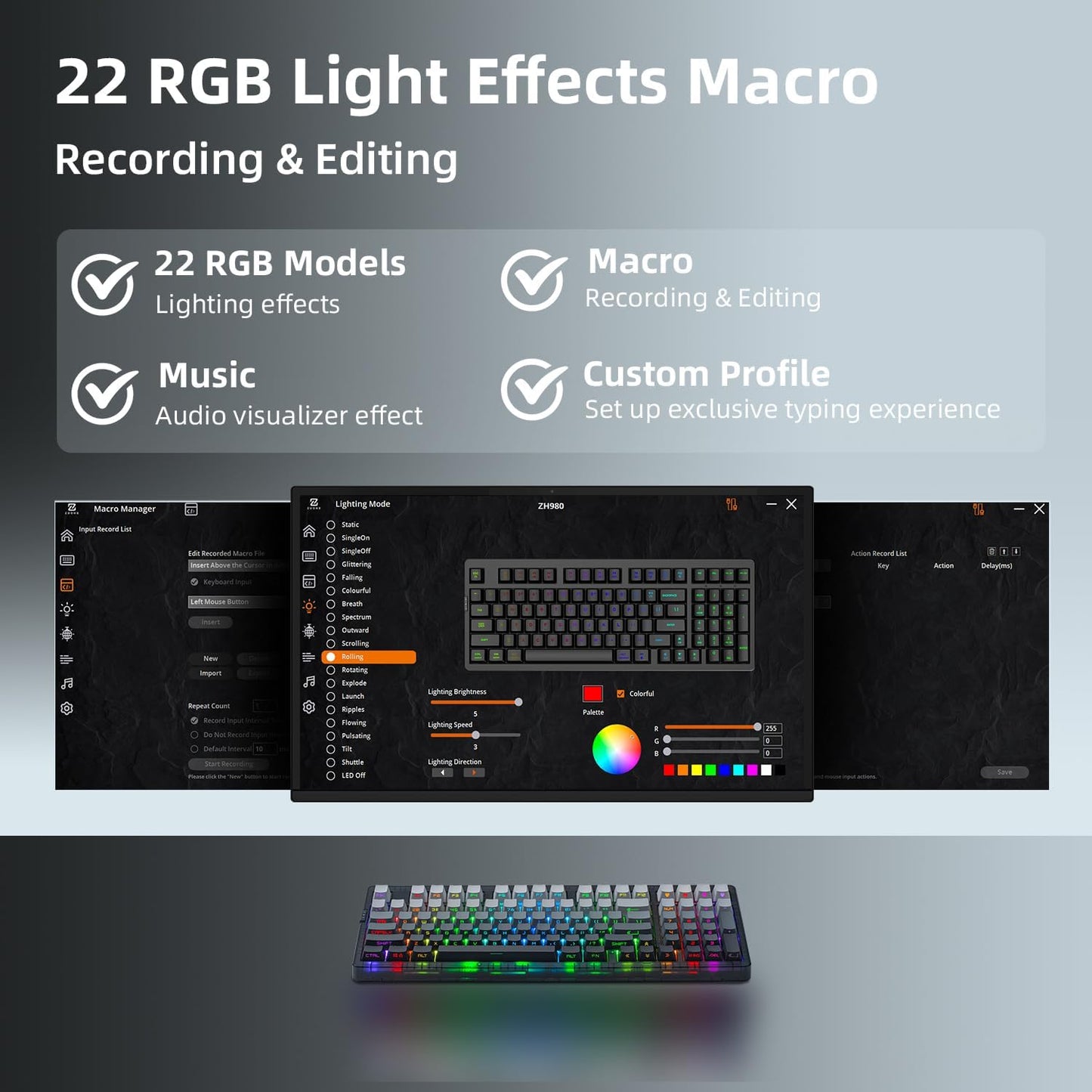 ZORNHER ZH980 Wireless Mechanical Gaming Keyboard,95% Green Hot-Swappable Custom Creamy Keyboard with Number Pad,Lighted Up PBT Dipped Keycaps,Pre-Lubed Linear Switches,RGB Backlit,2.4GHz/USB-C/BT5.0