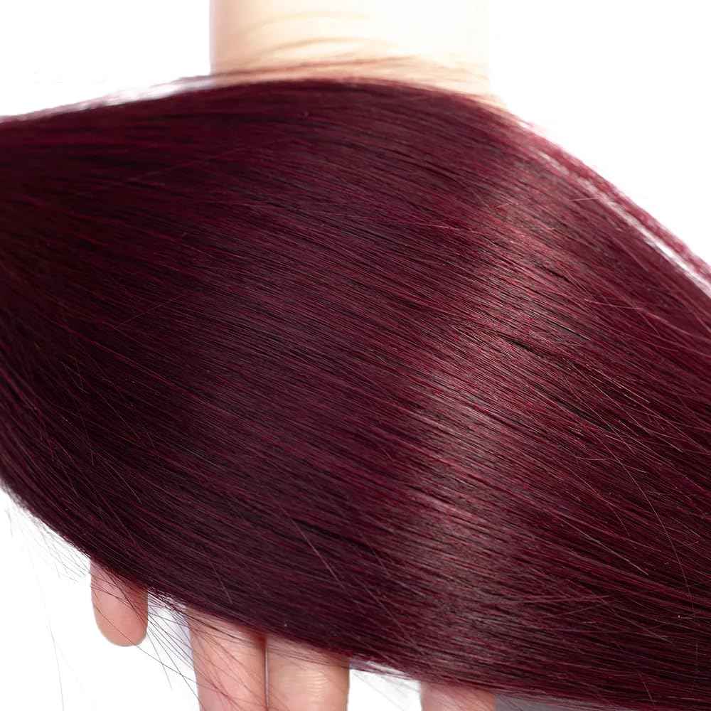 30 Inch 99J Burgundy Brazilian Straight Human Hair Bundles - Unprocessed Virgin Hair Weave - 3 Bundles