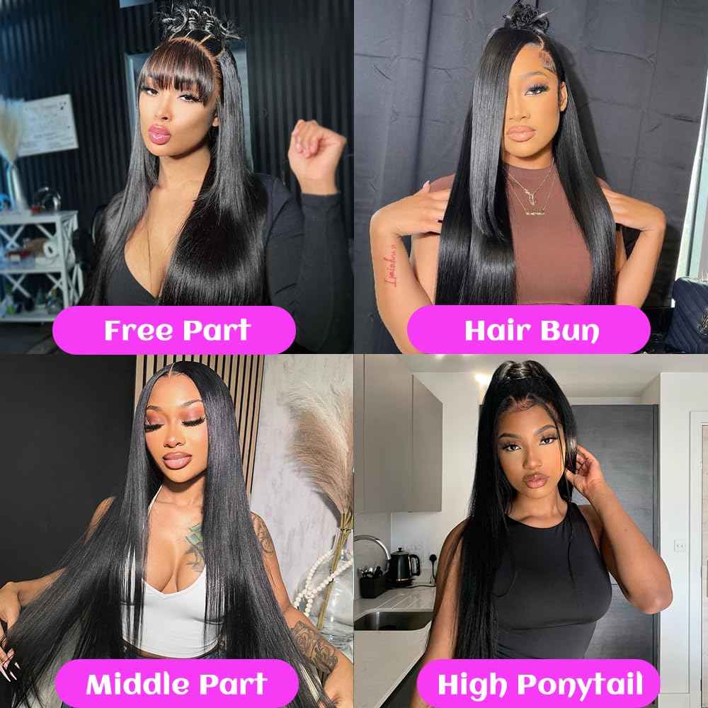 220 Density 13x6 Lace Front Wigs Human Hair 32 Inch Straight HD Lace Frontal Wigs Human Hair Pre Plucked with Baby Hair Glueless Wigs Brazilian Virgin Straight Wigs Human Hair for Women Natural Black