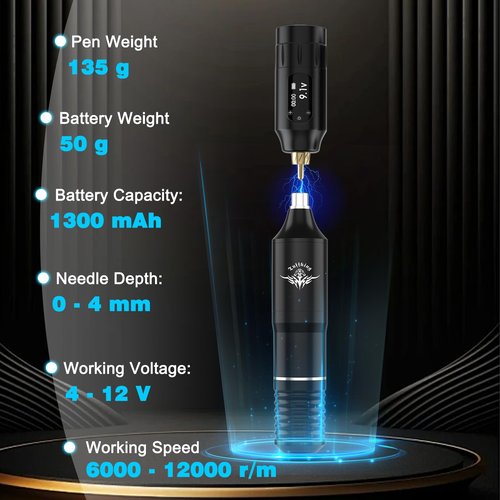 Black Tattoo Gun Machine Kit - Cordless Tattoo Gun Kits, Rotary Tattoo Pen Set with 2 Batteries, Tattoo Supplies Set with 20Pcs Needles for Beginners Artists (Black-82Pcs)