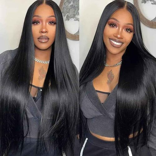 URUNIK 5x5 HD Lace Closure Wigs Human Hair 250 Density Wear and Go Glueless Wigs Human Hair for Women Pre Plucked Pre Cut with Baby Hair Bleached Knots Ready to Wear Black Straight Wig