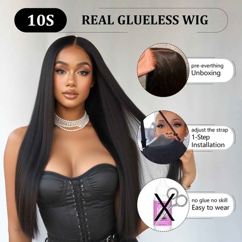 ZHENGON Glueless Wigs Human Hair Pre Plucked Pre Cut 6x4 Straight Lace Front Wigs Human Hair 28 Inch Hd Lace Front Closure Wigs for Women 180% Density Wear and Go Glueless Wig Ready to Wear Natural