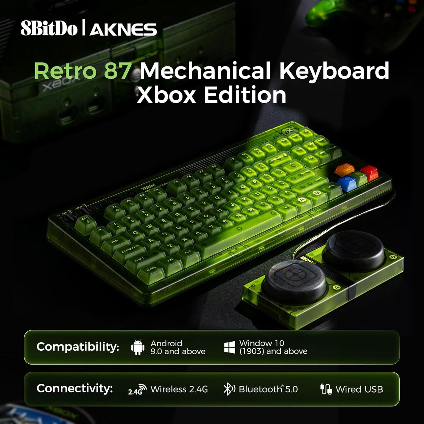 AKNES 8BitDo Retro 108 Mechanical Keyboard, Hot Swappable Gaming Keyboard with 108 Keys, Integrated Numpad, Dual Super Buttons, Bluetooth/2.4G/USB-C for Windows & Android - Fami Edition