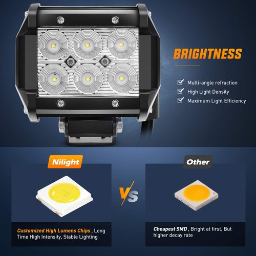 Nilight Led Pods 18W 1260LM Flood Off Road Driving Fog Light Bar Work Lighting for Truck Tractor Pickup Boat SUV ATV UTV 4WD Car 4x4 Van Camper Motorcycle Dirt Bike Golf Cart 12V 24V